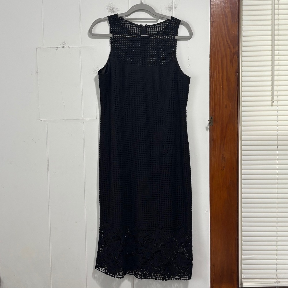 White House Black Market‎ Black Eyelet Lace Sheath Dress Womens 14 Classic LBD